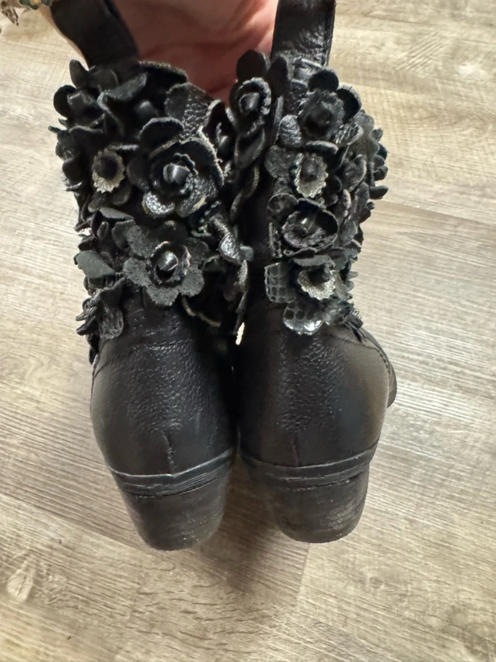 Sheridan Mia Black Leather Floral Ankle Boots Size 38